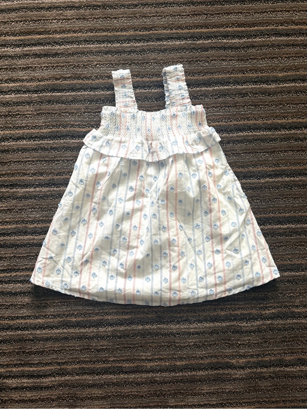 Cat & Jack White Dress with Blue and Pink Stripe Print